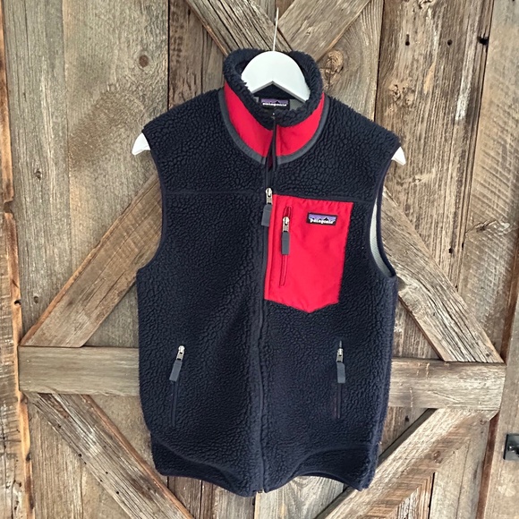 Patagonia Classic Deep Pile Retro X Fleece Navy/Red Vest SMALL S Mens - Picture 1 of 10